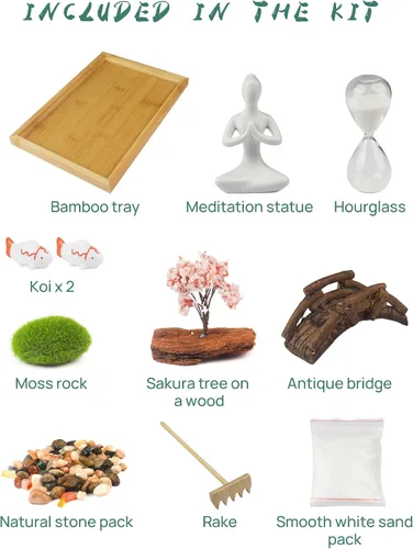 Miniatura 3 de Jardín zen japonés para escritorio, Life Flows de 12 x 8 pulgadas, mini jardín zen con arena blanca, rastrillos y accesorios de rocas de árbol
