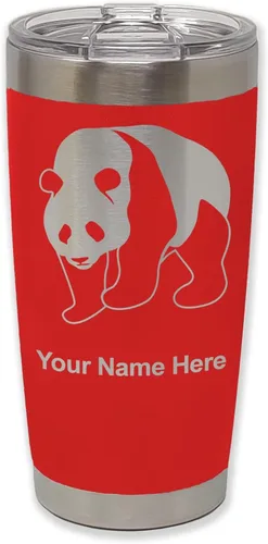 Miniatura 33 de LaserGram Vaso aislado al vacío de 20 onzas, oso panda, grabado personalizado incluido (negro)
