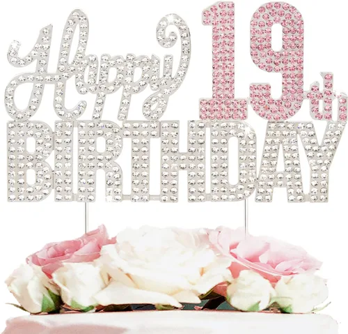 Miniatura 16 de Decoración de pastel de diamantes de imitación rosa y plateado con texto en inglés "Cheers to 11 Years Old Eleven Bday" de metal brillante
