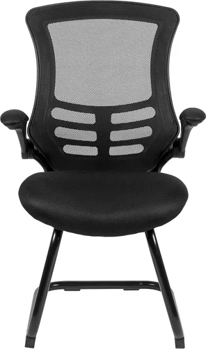 Miniatura 5 de BizChair Silla de recepción lateral con base de trineo de malla negra con brazos abatibles-sala de espera de oficina