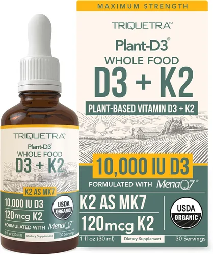 Vitamina D3 K2 orgánica de plantas 10000 iu - MK7 All-Trans de MenaQ7 (120 mcg K2) - Gotas sublinguales D3 10,000 iu (colecalciferol) 100% orgánicas