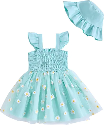 Miniatura 21 de Vestido para bebé recién nacida niña pequeña Vestido para niña pequeña de cuello halter sin mangas con flores Vestido de verano para niña de espalda