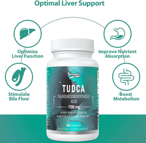 Miniatura 6 de TUDCA Suplemento de apoyo hepático de 1100 mg para limpieza desintoxicante, sales biliares solubles en agua con fuerte sabor amargo, 60 cápsulas