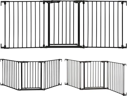 Dreambaby Discovery 3 - Puerta de bebé extra ancha para escaleras y puertas, 76.5 pulgadas de ancho, puerta de paso de 3 paneles de metal, aberturas