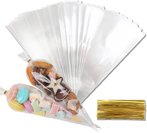 Miniatura 8 de LOMIMOS 150 bolsas de dulces de celofán de Halloween, bolsas de plástico transparente con 300 lazos giratorios para aperitivos, galletas