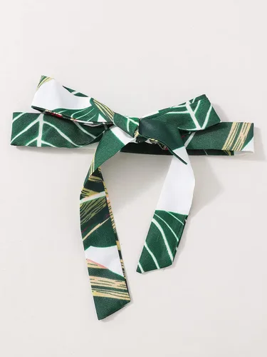 Miniatura 4 de SHENHE Vestidos cortos de corte A para niña con estampado tropical, halter sin mangas, lazo en la cintura