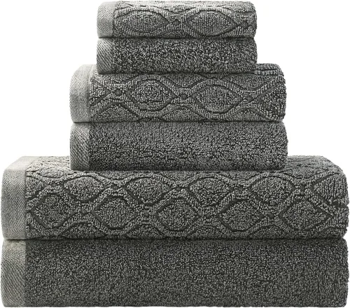 Miniatura 39 de Superior Juego de 6 toallas de 100% algodón egipcio de 500 GSM, 6 piezas, 2 caras, 2 manos, 2 toallas, ideal para baño, cocina o playa, de secado