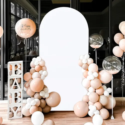 Miniatura 6 de SoarDream Cubierta de telón de fondo de arco de elastano beige ajustada 5 pies, cubierta de arco de boda globo con parte superior redonda, tela
