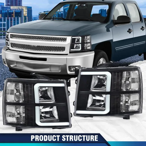 Miniatura 2 de PIT66 Faros LED de proyector de tubo DRL sin bombilla compatibles con Chevy Silverado 1500 2007-2013/2500HD 3500HD 07-14 No se ajusta a los faros