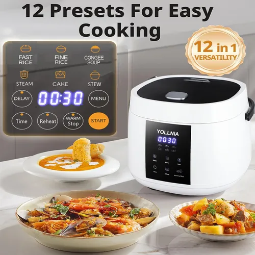 Miniatura 2 de Olla arrocera de 3 L para 12 tazas (cocidas), mini olla arrocera digital, multicocina 6 en 1 para granos, opciones preestablecidas