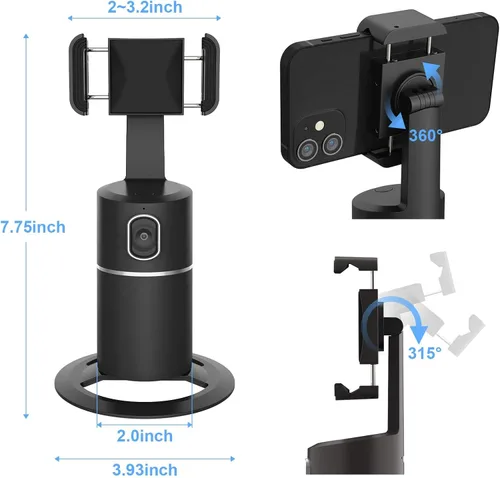 Miniatura 4 de Soporte de teléfono de seguimiento automático, rotación de 360°, soporte de pista de cuerpo facial, trípode de seguimiento para grabación de vlog