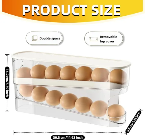 Miniatura 2 de Soporte para huevos para refrigerador, organizador automático de huevos rodante para refrigerador, dispensador de huevos apilable de 2 capas