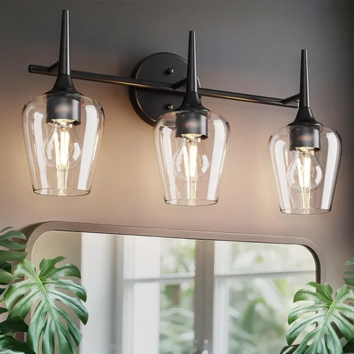Miniatura 10 de Luz de Tocador Negra de 2 Luces Estilo Granja Moderno Lámpara de Baño con Pantallas en Forma de Copa de Vino para Espejo de 16 Pulgadas, Aplique