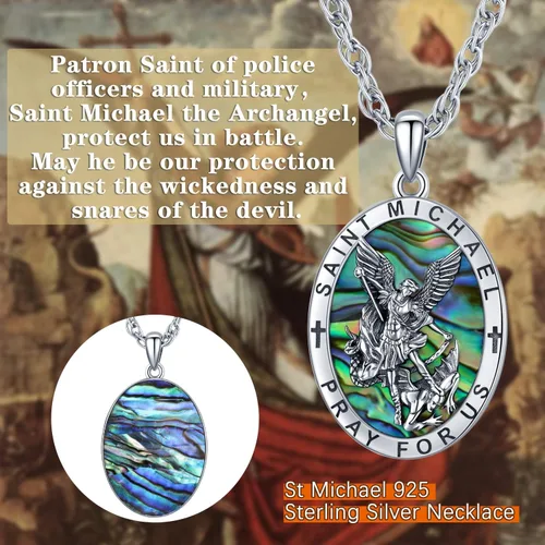 Miniatura 134 de Odinstone Collar de plata de ley 925 con medalla de San Miguel/San Cristóbal/San Benito/Crucifijo de Jesús/San Uriel/Arcángel Rafael para hombres