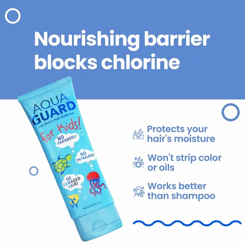 Miniatura 5 de AQUA GUARD Protección capilar previa a la natación para niños, protector capilar de cloro + fácil de peinar, fabricado en California, color seguro