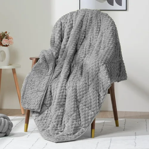 Miniatura 12 de Wemore Manta con peso de forro polar para adultos (48 x 72 pulgadas, 15 libras, negra), manta pesada de sherpa suave y acogedora de doble cara