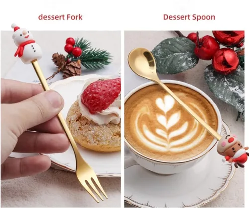 Miniatura 4 de Cuchara de Navidad de acero inoxidable para árbol de Navidad, cuchara de té para el hogar, cuchara de café de Navidad, tenedores de cena, cuchara