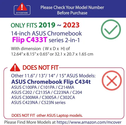 Miniatura 3 de mCover Funda solo compatible con computadoras convertibles 2 en 1 ASUS Chromebook Flip C433TA Series 2 en 1 2019 ~ 2023 de 14 pulgadas