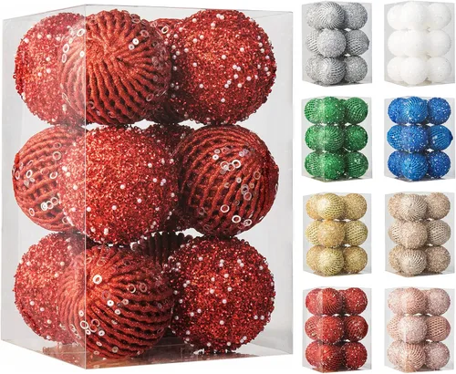 Miniatura 11 de Adornos de bola de Navidad de 3.15 pulgadas, con purpurina inastillable, adornos para árbol de Navidad, bolas colgantes de Navidad, decoraciones
