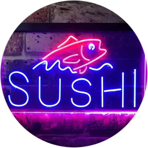 Miniatura 12 de ADVPRO Sushi Fish Sashimi Restaurant - Letrero de neón LED de doble color, azul y rojo, 12 x 8.5 pulgadas, st6s32-i3334-br