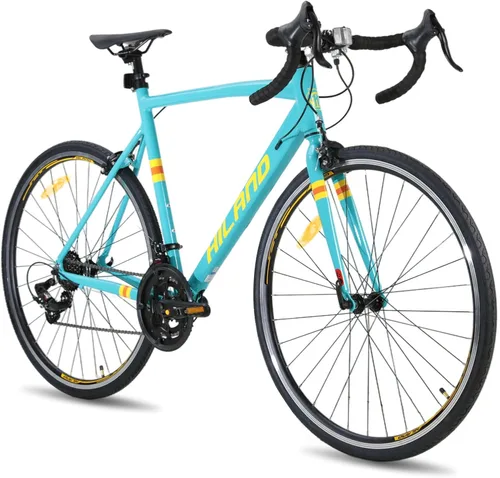 HILAND - Bicicleta de carretera para adultos 700c con 14 velocidades, marco de aluminio, freno de pinza, bicicleta de viaje urbano para mujeres y