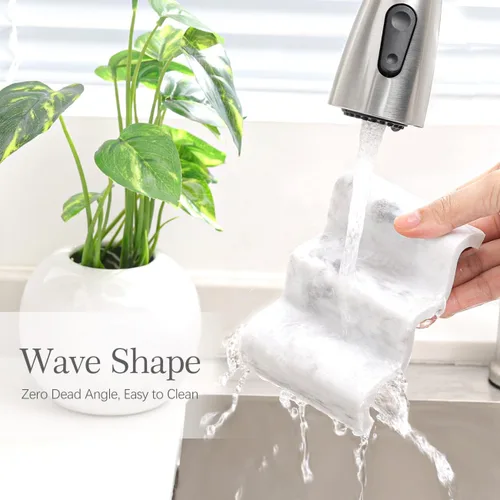 Miniatura 4 de Luxspire Jabonera, Jabonera de Mármol, Bandeja Autodrenante, Soporte de Jabón para Ducha, Baño, Fregadero, Cocina y Encimera, Blanco Grava