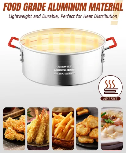 Miniatura 5 de Freidora de pescado de aluminio de 10 cuartos con cesta, freidora con tapa, termómetro, pinzas para freidora y mango de fácil agarre para cocinar