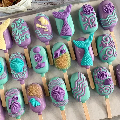 Miniatura 5 de Sakolla 4 piezas de moldes de silicona para fondant con tema marino, moldes de silicona en forma de cola de sirena, concha marina y estrella de mar