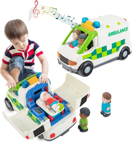 Vehículo de juguete de ambulancia con luces y sonidos, juego de rol de rescate, juego de ambulancia, juguetes para niños de 1, 2 y 3 años, camión de