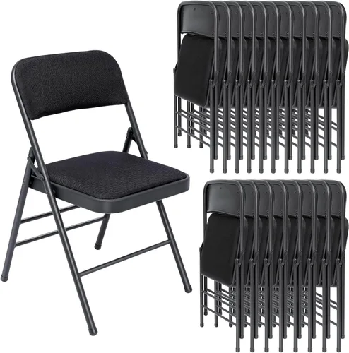 Miniatura 15 de Juego de 4 sillas plegables de tela con cojín acolchado y respaldo, asiento plegable para interiores y exteriores con marco de acero para el hogar