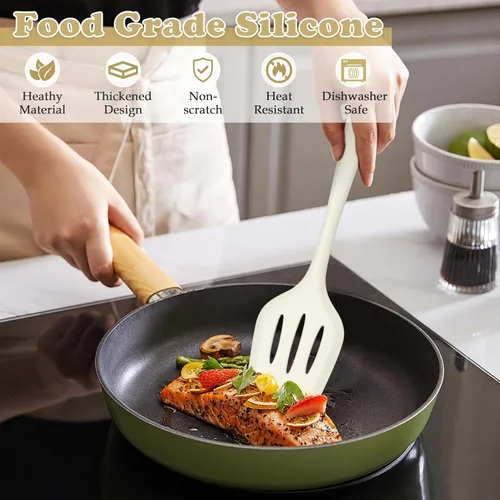 Miniatura 3 de LIANYU Juego de 14 utensilios de cocina con soporte, juego de utensilios de cocina de silicona, incluye espátula, cuchara, pinzas para voltear