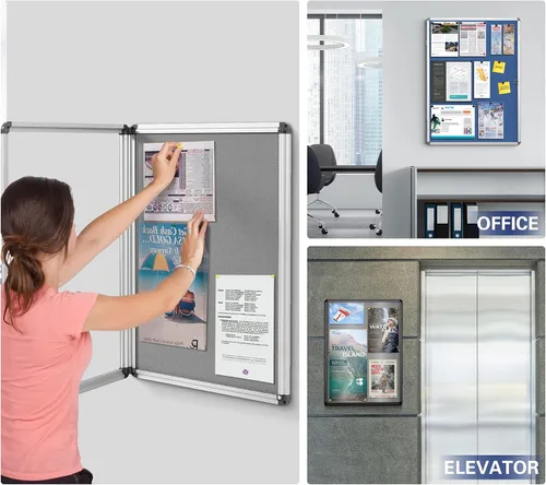 Miniatura 9 de SWANCROWN - Tablero de anuncios con cerradura a prueba de manipulaciones y cerrado para hogar, oficina y escuela, montado en la pared, de tela azul