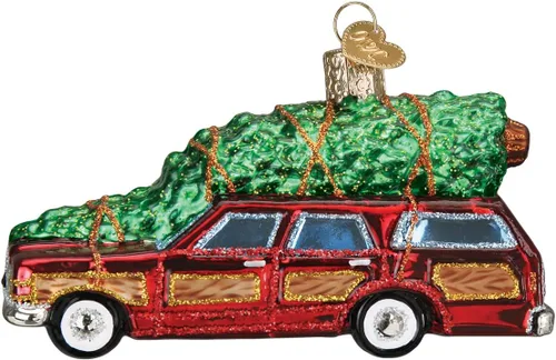 Old World Christmas Station Wagon - Adorno soplado de vidrio para árbol de Navidad, decoración navideña hecha a mano, colección de transporte