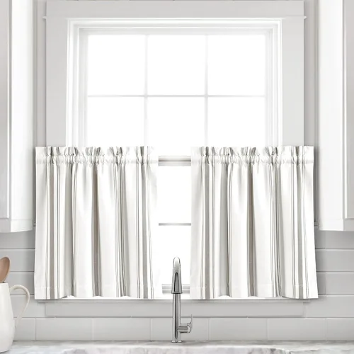 Miniatura 26 de Lush Decor Farmhouse Stripe - Par de paneles de cortinas de ventana de algodón reciclado ecológico teñido en hilo a rayas, 42" A x 63" L, Negro