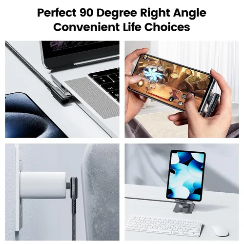 Miniatura 4 de Cable de carga USB C a USB C (3.3 pies, paquete de 2), cable de carga tipo C de 60 W, cable de carga rápida de ángulo recto USBC a USBC para iPhone