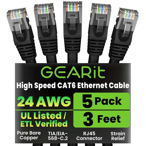 Miniatura 96 de Paquete de Cable Ethernet Cat 6 GEARit - Pack de 10 cables de conexión Ethernet Cat6 de 15 pies Cable de conexión de red RJ45, conectores dorados