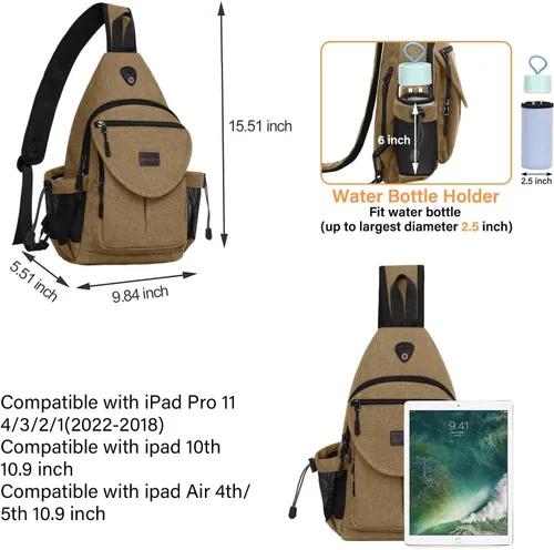 Miniatura 2 de MOSISO Mochila tipo bandolera, mochila de día para senderismo de lona con bolsillo antirrobo