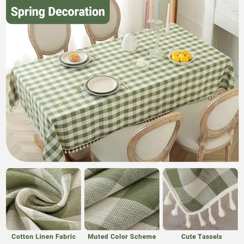 Miniatura 4 de Laolitou - Mantel a cuadros cuadrado lavable, resistente, de lino de algodón, a cuadros de búfalo, con borla, mantel de gingham para primavera