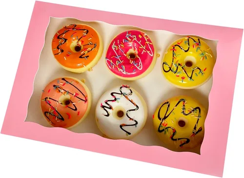 Miniatura 9 de Paquete de 15 cajas de pastelería rosa para panadería de 12 x 8 x 2.5 pulgadas, donas grandes, magdalenas, cajas de galletas con ventana de PVC