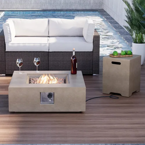 Miniatura 11 de HOMPUS Mesa cuadrada de propano para exteriores, mesa de fuego de 35 x 12 pulgadas, 50000 BTU con cubierta impermeable y piedra de fuego para patio