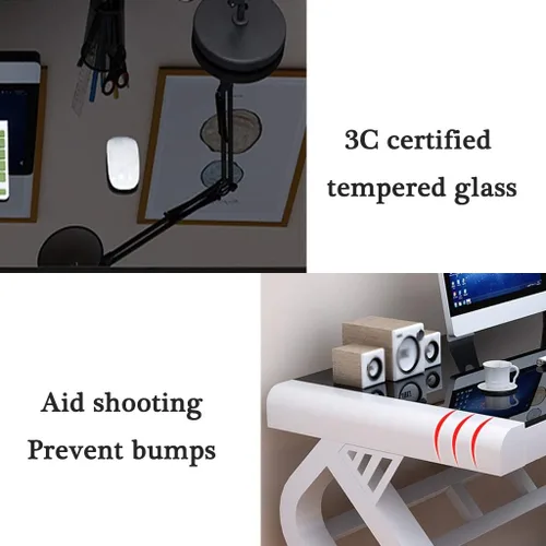 Miniatura 5 de JOYGOOD Escritorio para computadora con estantes, escritorio para el hogar, escritorio de trabajo de vidrio templado, escritorio simple