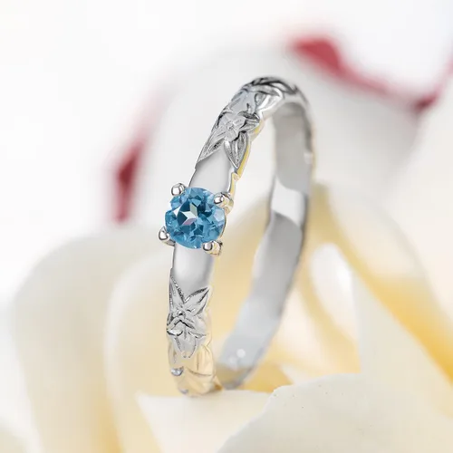 Miniatura 2 de Anillo apilable de plata de ley 925 con diseño de flor de plumeria, diseño hawaiano, topacio y ópalo, diamante de moissanita D VVS1, sin níquel