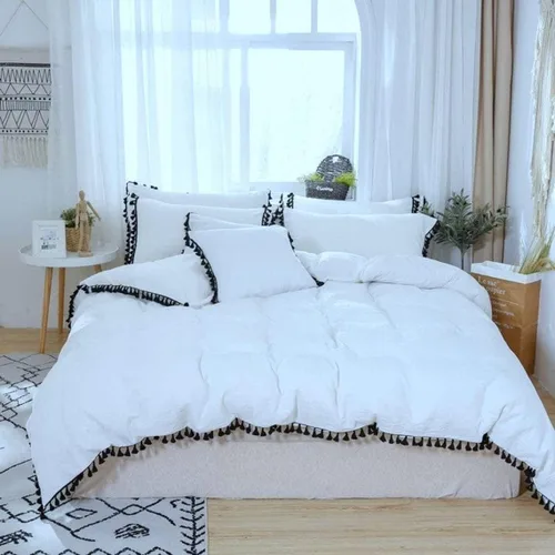 Miniatura 6 de Edredón hippie puro con borlas para dormitorio, manta bohemia con flecos indios, funda de edredón de algodón para mujer con fundas de almohada