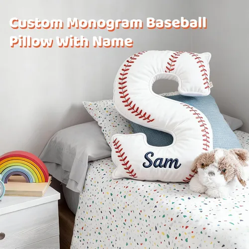 Miniatura 3 de Almohada de béisbol personalizada con monograma con nombre personalizado de letras de béisbol para abrazar, almohadas decorativas de Navidad, cojín