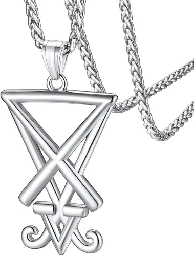 FaithHeart Leviathan - Collar de cruz de azufre satánico, chapado en oro, joyería de acero inoxidable para la iglesia de Satanás, símbolo alquímico