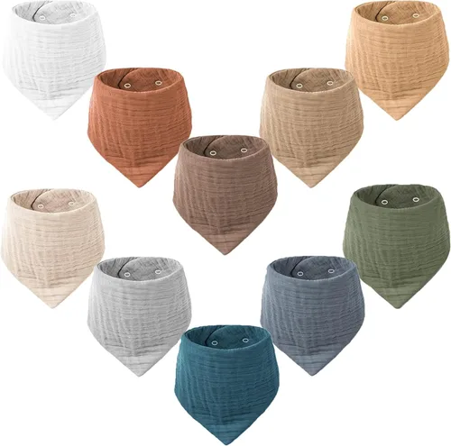 Miniatura 13 de Konssy Baberos de muselina para bebé, paquete de 10 baberos bandana para bebé, 100% algodón, unisex para niños y niñas Amarillo