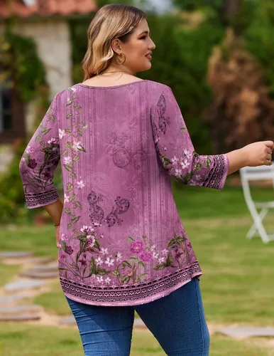 Miniatura 4 de IN'VOLAND - Blusas de talla extragrande para mujer, manga 34, sueltas, para usar con leggings, ropa de verano y otoño 2025