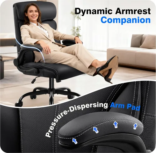 Miniatura 6 de AreShark Silla de oficina – Silla ejecutiva de escritorio cómoda transpirable con respaldo alto y soporte lumbar, silla ergonómica de cuero con Negro