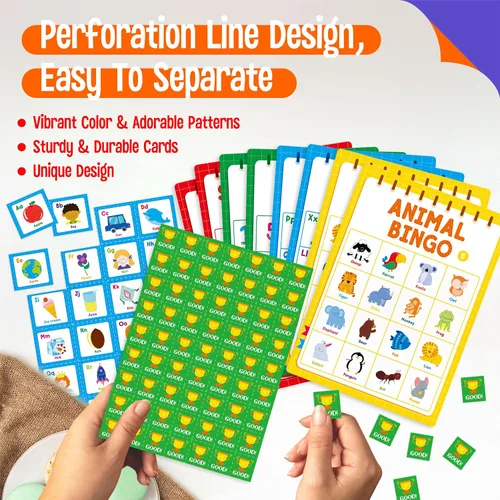 Miniatura 5 de Juego de Bingo Familiar, Alfabeto, Animales, Palabras Visuales y Números, Juego de Mesa Educativo Clásico para Habilidades de Contar y Emparejar