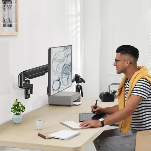 Miniatura 5 de Soporte de pared para monitor se adapta a pantallas de computadora planas/curvas de 17 a 32 pulgadas, un solo brazo soporta hasta 19.8 libras, Negro